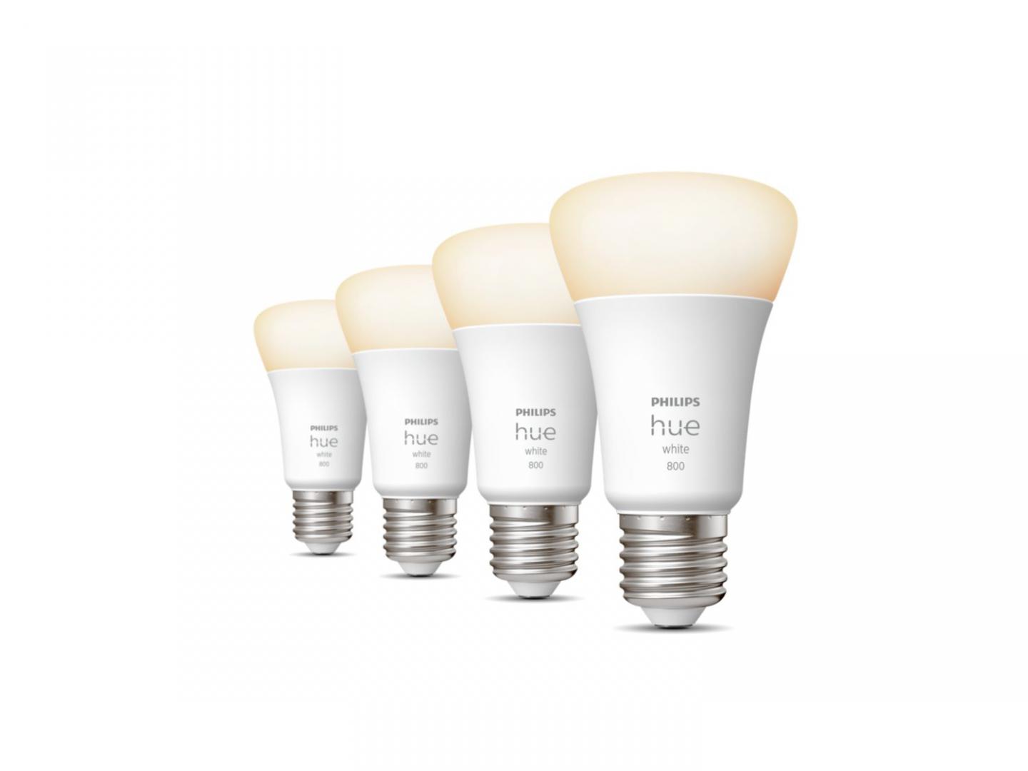 4 Becuri LED inteligente Philips Hue A60, Bluetooth, E27, 9W (60W), 800lm, lumina calda (2700K)