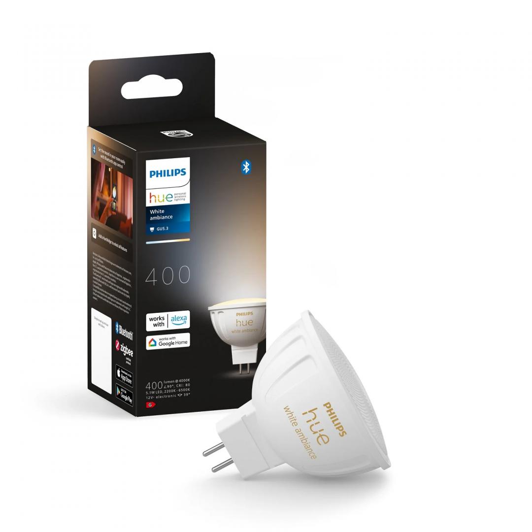 Bec LED inteligent Philips Hue MR16, Bluetooth, GU5.3, 12V, 5.1W, 400lm, lumina alba (2200-6500K)