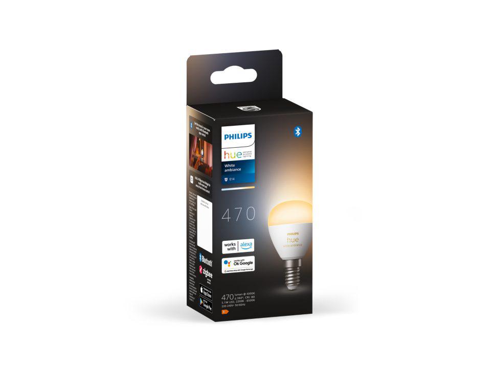 Bec LED inteligent Philips Hue P45, Bluetooth, E14, 5.1W, 470 lm ,luminaalba (2000-6500K)