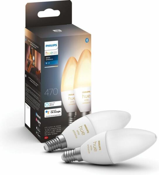 2 Becuri LED inteligente Philips Hue B39, Bluetooth, E14, 4W (40W) ,470lm, lumina alba (2200-6500K)