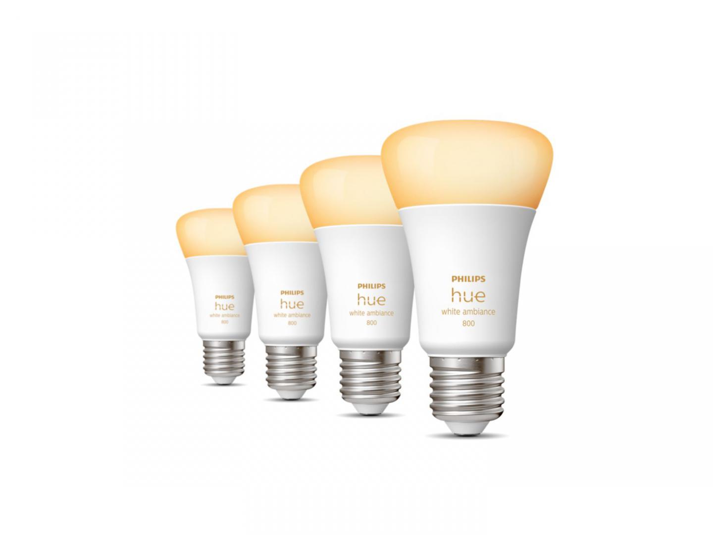 4 Becuri LED inteligente Philips Hue A60, Bluetooth, E27, 6W (60W) ,800lm, lumina alba (2200-6500K)