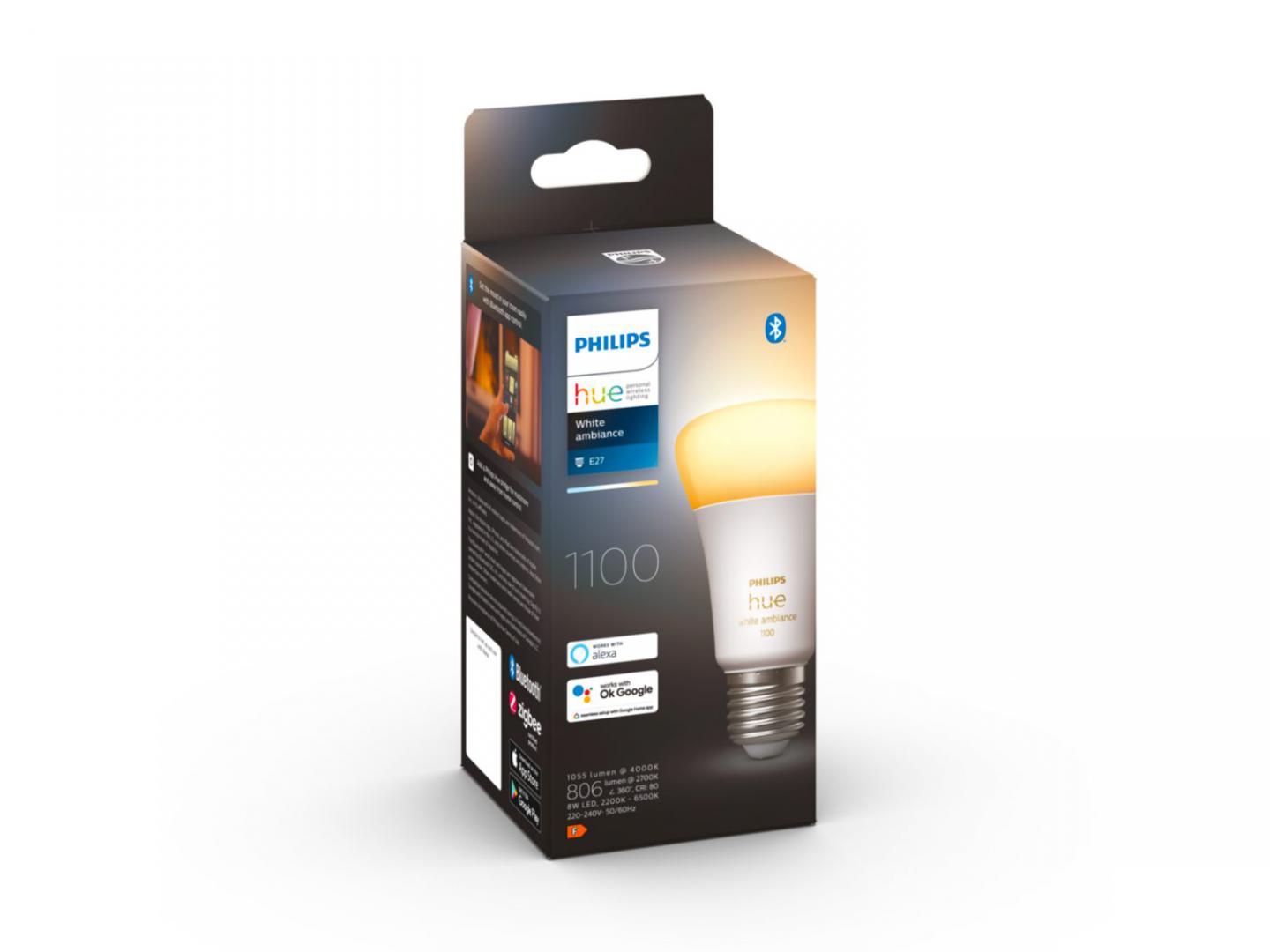 Bec LED inteligent Philips Hue A60, Bluetooth, E27, 8W (75W), 800 lm ,lumina alba (2200-6500K)