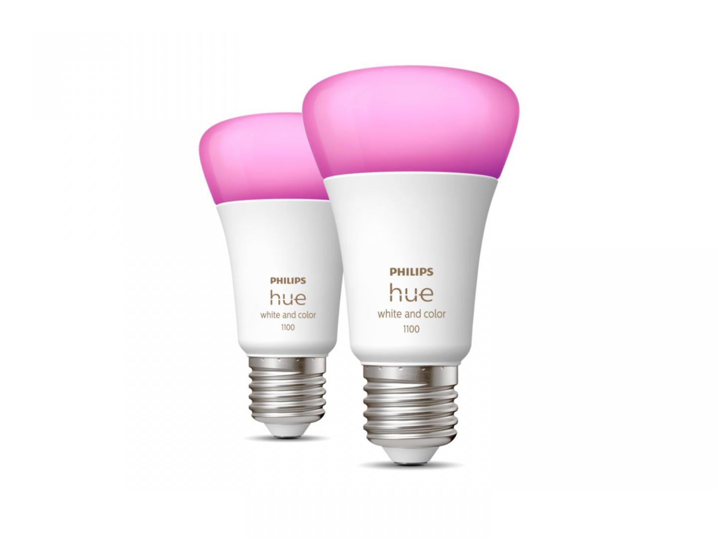 2 Becuri LED RGB inteligente Philips Hue A60, Bluetooth, E27, 9W (75W) ,1100 lm, lumina alba si color (2000-6500K)