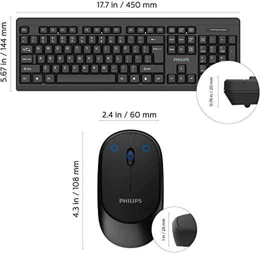 Kit tastatura si mouse Philips SPT6324B, Wireless, negru