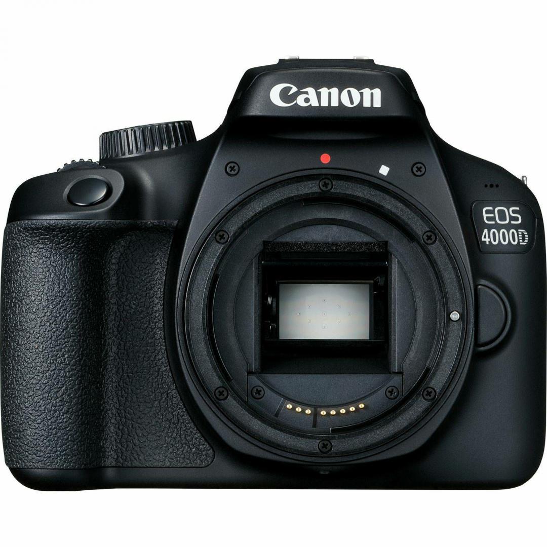 Camera foto Canon EOS-4000D body, 18.7MP,2.7" TFT fixed DIGIC 4+, 3 cadre / sec, ISO 100-6400,FullHD movies 30fps,compatibil SD/SDHC/SDXC, 30-1/4000 sec,9 puncte de focus HDMI mini,USB,WI-FI, accumulator Li-ion LP-E10, montura EF/EF-S.