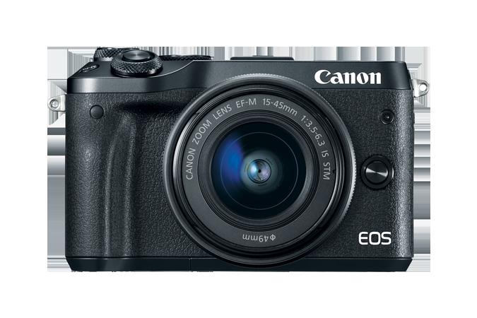 Camera foto Canon EOS M6 EF-M 15-45mm, 24.2Mpx, obiectiv EF-M 15- 45mm f / 3.5-6.3 IS STM, stabilizator imagine, autofocus cu 49 puncte de focalizare, ISO 100-25600, manual/auto focus, display LCD retractabil, flash incorporat,  face detection + traking, , video FullHD, HDMI, WI- FI, card SD, SDHC