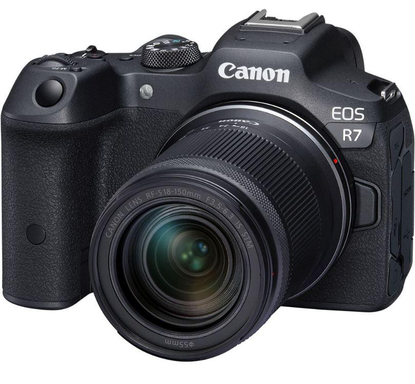 Camera foto Canon Mirrorless EOS R7 kit + Obiectiv RF-S 18-150mm F3.5- 6.3 IS STM, Black, sensor APS-C 32.5 MP,rezolutie sensor imagine: CMOS, 22,3 x 14,8 mm, Raport de aspect: 3:2, sistem curatare integrat, Procesor imagine Digic X, Montură obiectiv: RF, Distanţă focală: 1.6 X, Focalizare: Dual