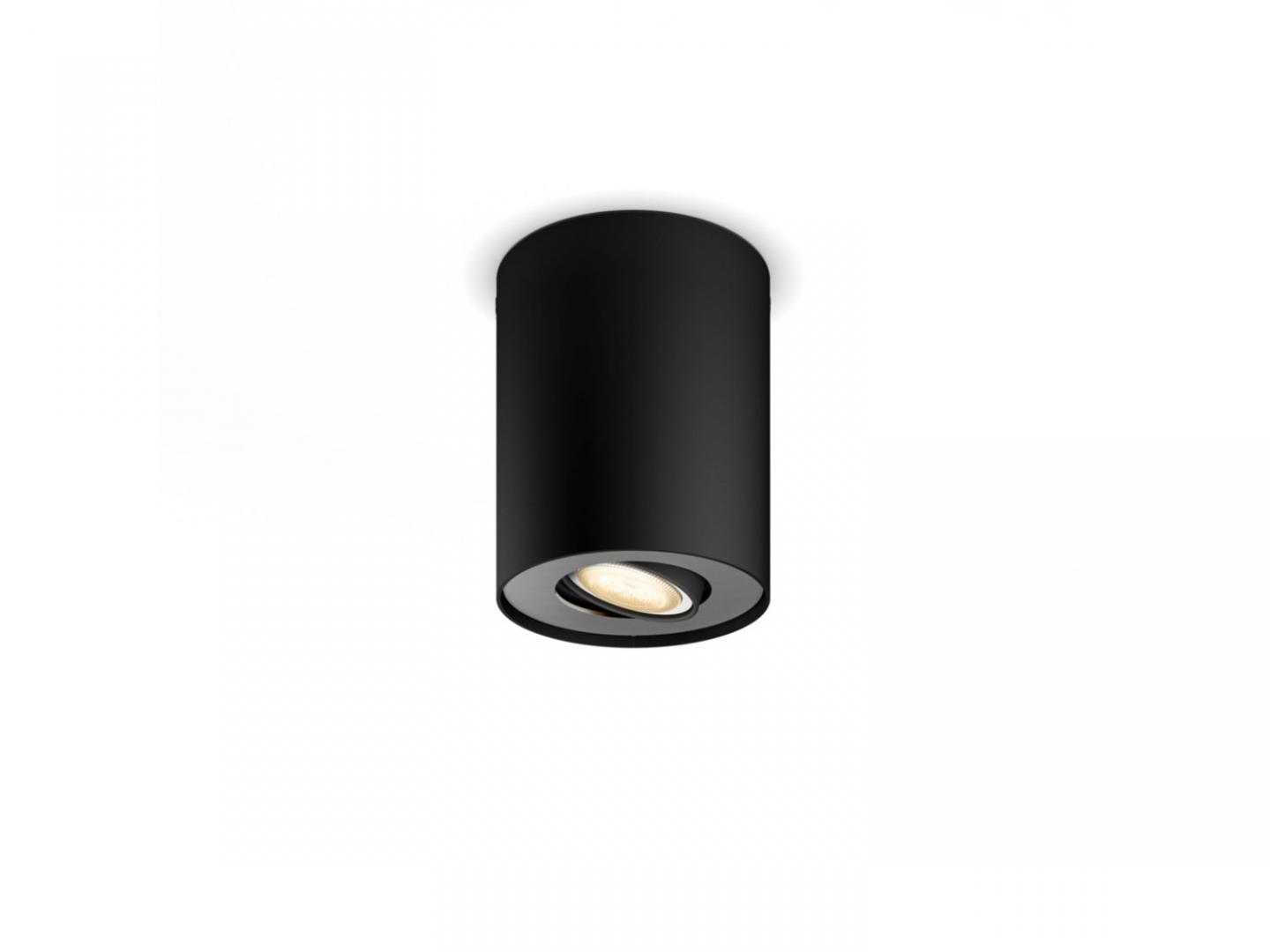 Spot LED Philips Hue Pillar, Bluetooth, GU10, 5W (50W), 350 lm, lumina alba (2200-6500K), IP20, 10.3cm, Metal, Negru, Intrerupator cu variator inclus