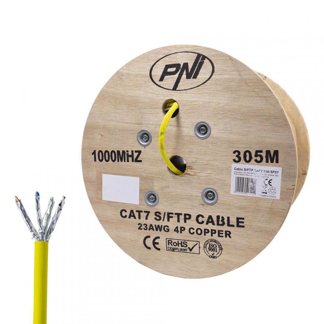 PNI-SFTP07M - Cablu S/FTP CAT7 PNI SF07 la metru 10Gbps, 1000MHz, pentru internet si sisteme de supraveghere, cupru.