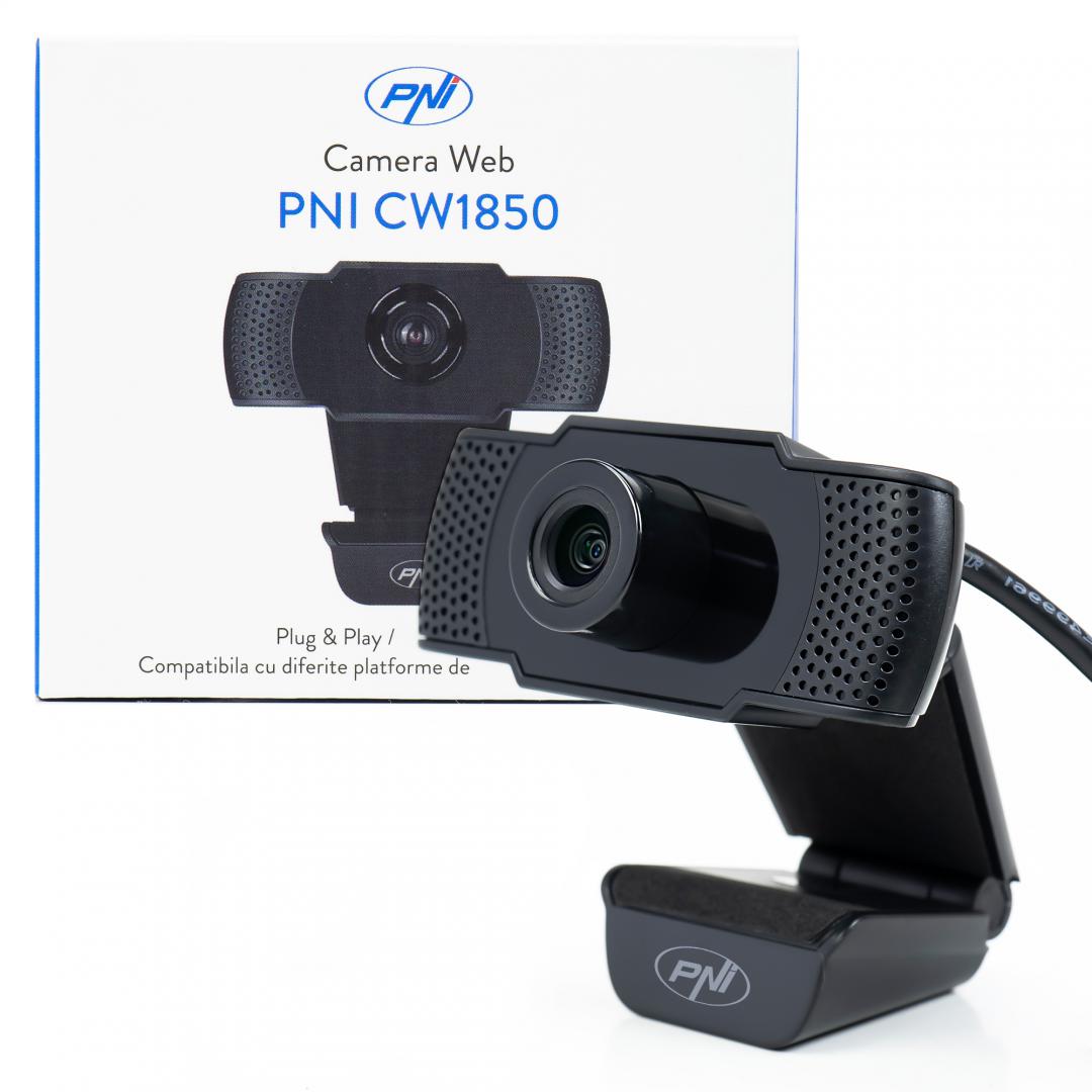 Camera Web PNI CW1850 Full HD 1080P 2MP, USB, clip-on, microfon stereo incorporat, Senzor:  CMOS 1/3", Unghi vizualizare: 90°, lENTILA: 3.6mm, Dimensiune / Greutate: 78 X 33 X 33 mm / 119 g, Focus manual.