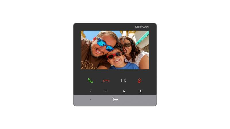 Post interior videointerfon IP Hikvision DS-KH6100-E1, 4.3-inch colorful non-touch screen, rezolutie: 480 × 272, Colorful TFT, 9 butoane, 1 RJ-45 100 Mbps, alimentare: IEEE802.3af, Standard PoE,12 VDC, Standard PoE, dimensiuni: 120 mm × 120 mm × 21 mm, greutate: 191.8g, temperatura de functionare