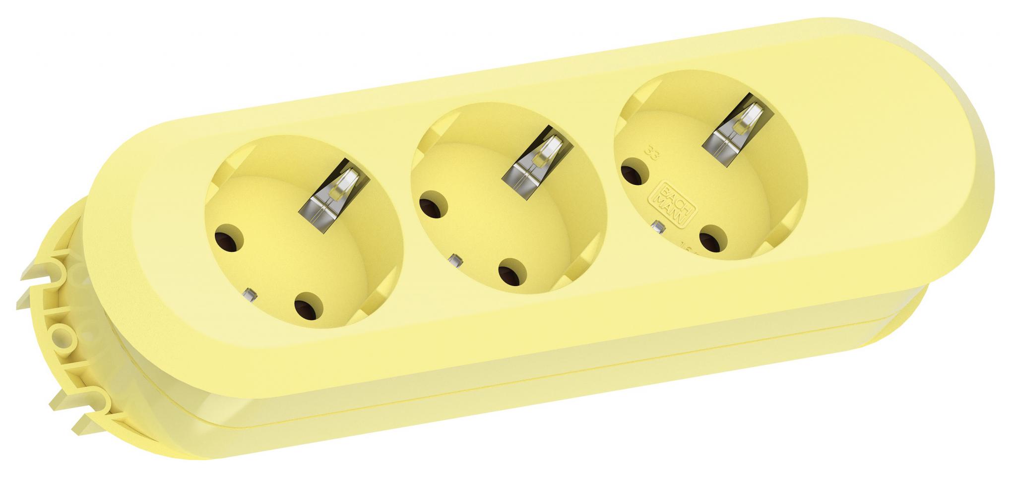 Prelungitor Bachmann SMART 3xCEE7/3, fara intrerupator, lungime cablu 1.5m, H05VV-F 3G1.5 Lemon Yellow nedemontabil