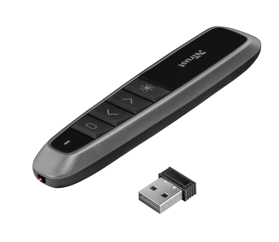 Presenter Trust wireless Bato, 4 butoane, interfata USB-A 2.0, 2 bateri tip AAA, negru
