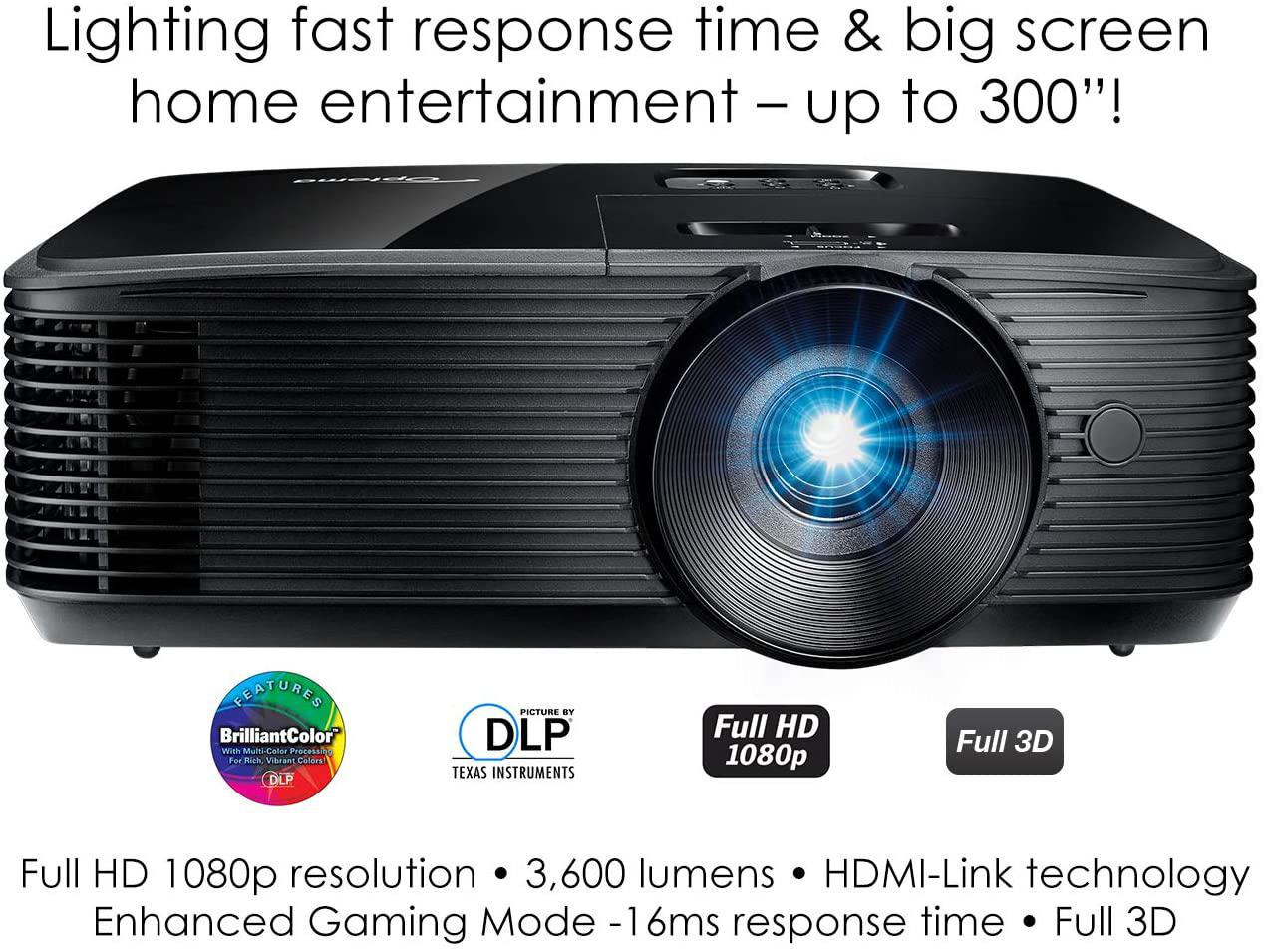 Proiector OPTOMA HD146X, DLP, FHD 1920x1080, up to WUXGA (1920×1200), 3600 lumeni, 25.000:1, 16:9 nativ, 4:3/ 16:10 compatibil, dimensiune maxim imagine 301", distanta maxima de proiectie 9.8 m, lampa 4000 ore/ 15.000 ore dynamic, HDMI, Audio Out 3.5mm, USB-A, Kensington lock, security bar