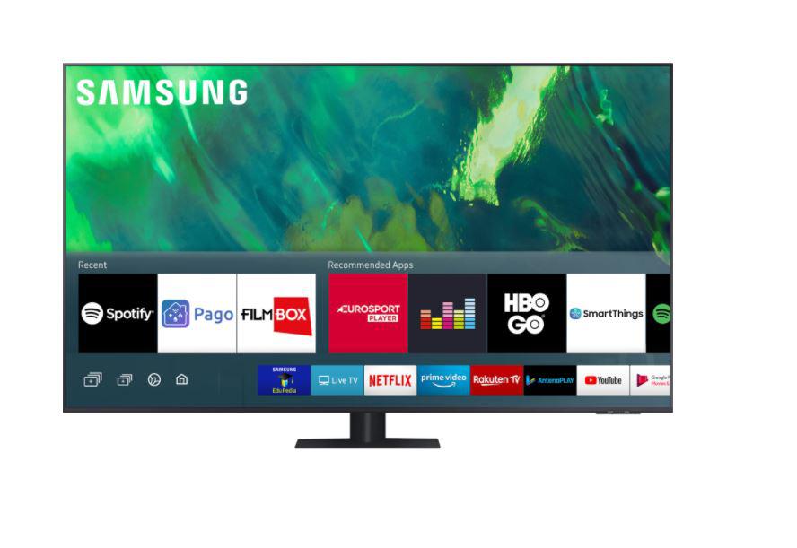 Televizor QLED SAMSUNG QE55Q70AATXXH, 138 cm, Smart, 4K Ultra HD, QLED ,Clasa F, QuantumDot, HDR, Tizen, YouTube, Netflix, HBOGo, Asistent vocalinteligent, Screen Mirroring, Inregistrare USB, iOS, Android, Bixby,Quad core, 3840 x 2160, HDR 10+, HLG, Wide Viewing Angle, Supreme UHDDimming, Mega