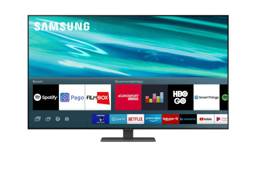 Televizor, Samsung, SM, QE55Q80AATXXH, 2021, 138CM, QLED, Smart TV, 4K ,Negru, Plat, Tizen, Mirroring iOS, Android, Quantum Processor 4K,HDR10+/HLG, 120Hz, DVB-T2CS2, 2.2, 60 W, Subwoofer integrat: Da, Wi-Fi,Bluetooth, 1 x RJ-45, 1 x S/PDIF, CI+ slot, 3 x HDMI, 2 x USB, 1 x HDMI2.1, 200 x 200, Cablu