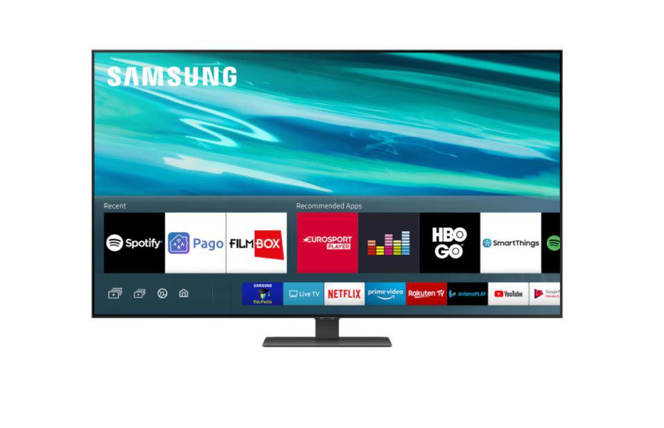 Televizor, Samsung, SM, QE75Q80AATXXH, 2021, 189CM, QLED, Smart TV, 4K ,Negru, Plat, Tizen, Mirroring iOS, Android, Quantum Processor Lite,HDR10+/HLG, 120Hz, DVB-T2CS2, 2.2, 60 W, Subwoofer integrat: Da, Wi-Fi,Bluetooth, 1 x RJ-45, 1 x S/PDIF, CI+ slot, 3 x HDMI, 2 x USB, 1 x HDMI2.1, 400 x 400