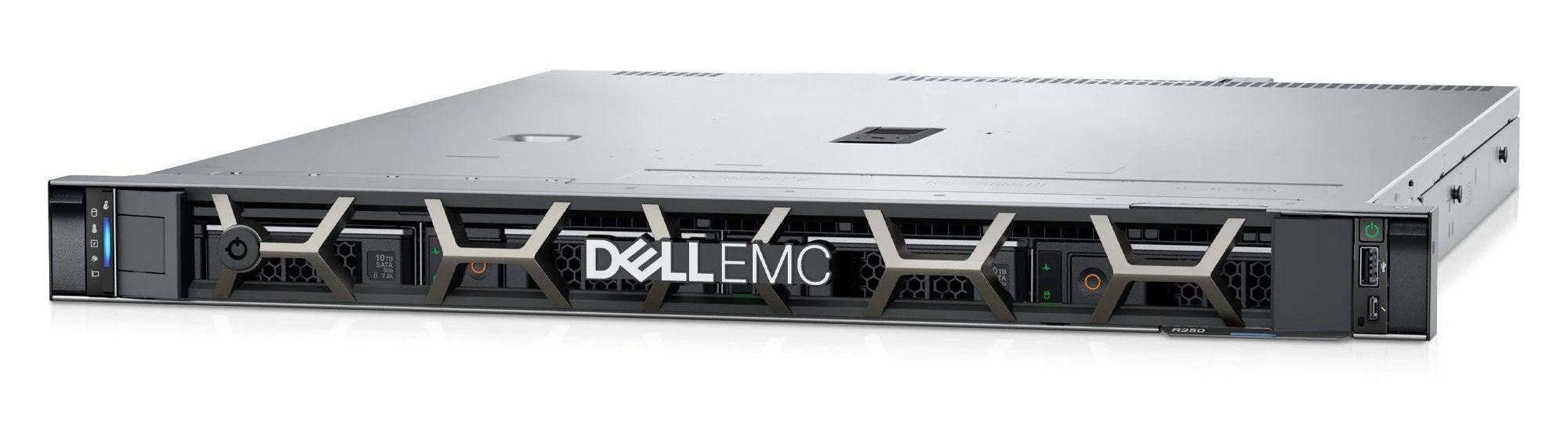 PowerEdge R250 Rack Server Intel Xeon E-2314 2.8GHz, 8M Cache, 4C/4T, Turbo (65W), 3200 MT/s,  16GB UDIMM, 3200MT/s, ECC, 480GB SSD SATA Read Intensive 6Gbps 512 2.5in Hot-plug AG Drive,3.5in HYB CARR, 3.5" Chassis with up to x4 Hot Plug Hard Drives, Motherboard with Broadcom 5720 Dual Port 1Gb