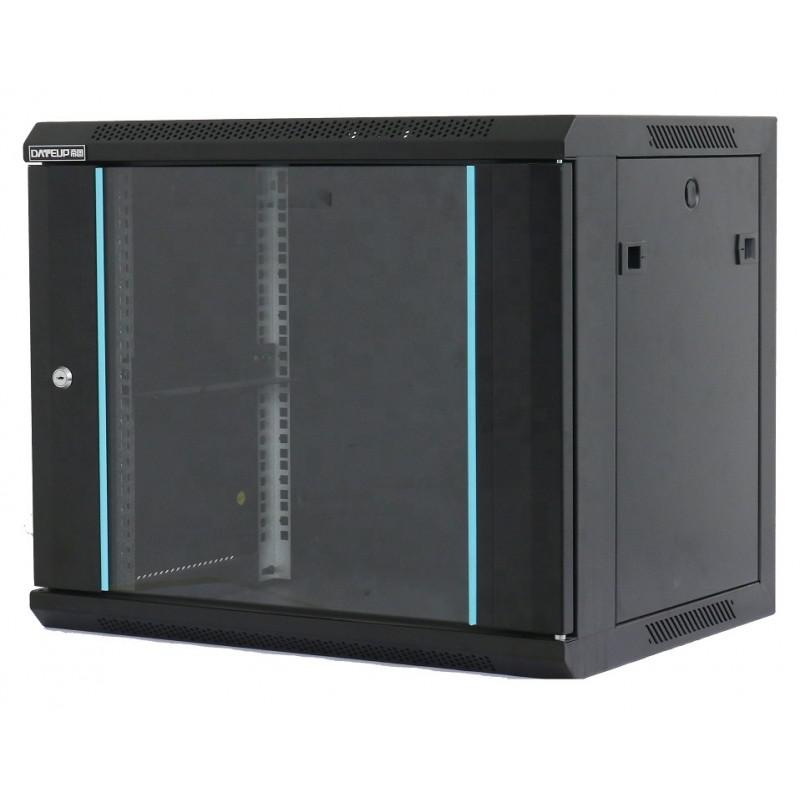 Rack 19'' 15U 600x450, de perete, usa din sticla, panouri detasabile si securizate, dezasamblat, capacitate 70kg, negru RAL9004, DATEUP