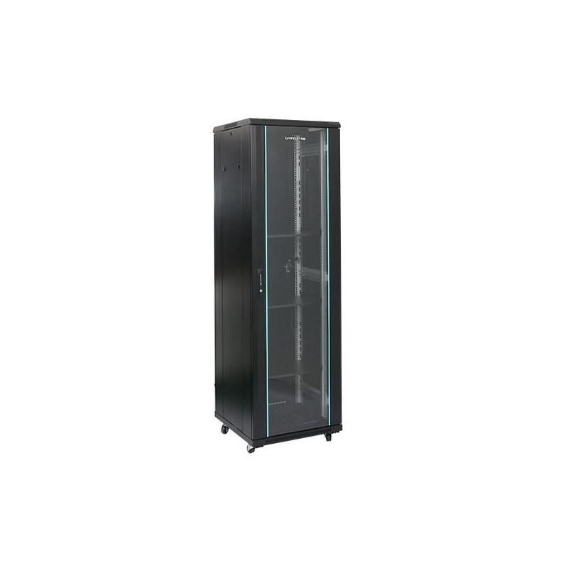 Rack 47U 800x800, montare pe podea, usa din sticla, panouri laterale detasabile si securizate , dezasamblat, culoare negru RAL 9004,  DATEUP