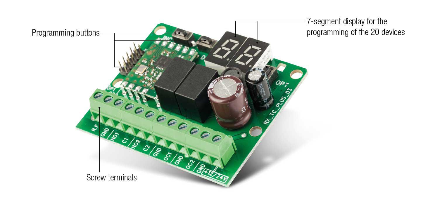 Receptor 4 canale Venitem VELA 20 CH-W, frecventa 868 Mhz, comunicare bidirectionala, 2 x relee 2 x output, sistem anti sabotaj, suporta pana la 20 de echipamente wireless, alimentare 12/24 Vdc/Vac, dimensiuni 59X48X15mm.