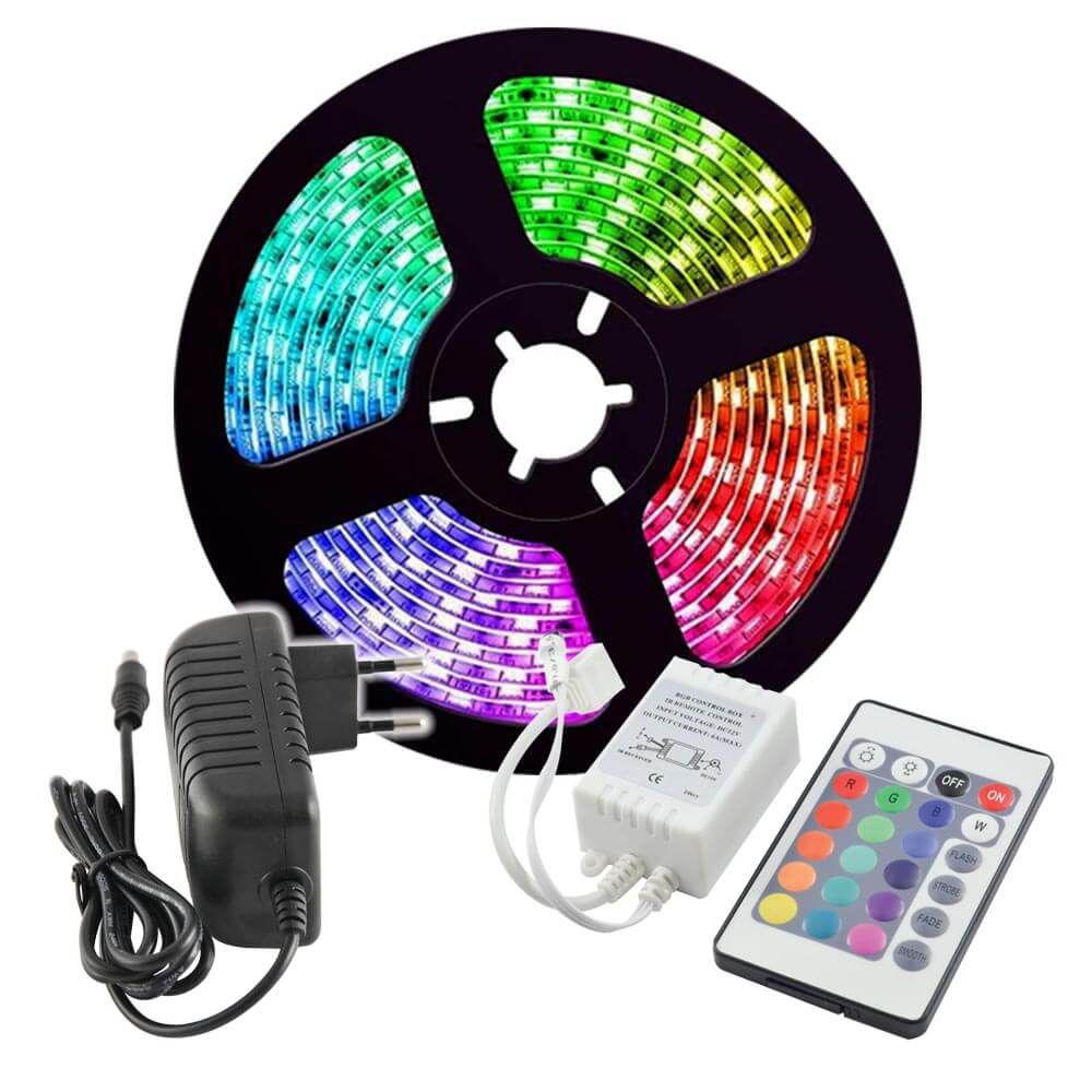 Kit Banda LED RGB Vivalux BAGRA, 3 metri, 14.4W, 30 SMD LED/m, 230V, lumina alba si color, dimabila, 15000h, 120°, IP20, + telecomanda