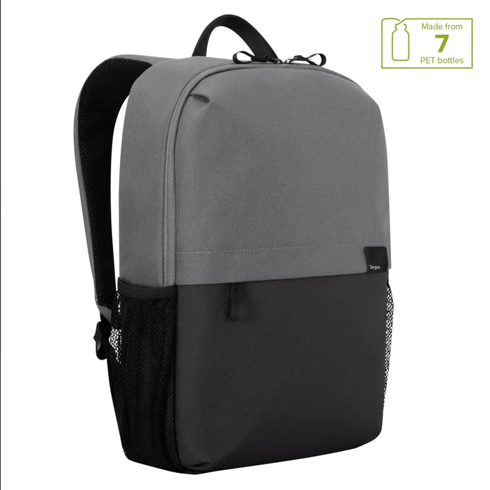 Rucsac laptop Targus 16" Sagano EcoSmart, pentru laptopuri de 16" sau mai mici, capacitate 20 de litri, material RPET 500, dimensiun: 30 x 14 x 50 cm, greutate 0.48 kg, negru/gri