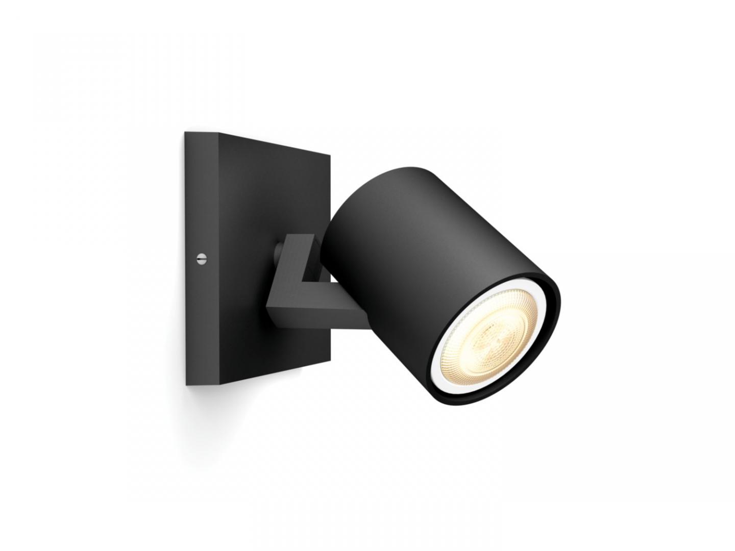 Spot LED Philips Hue Runner, Bluetooth, GU10, 5W (50W), 350 lm, luminaalba (2200-6500), IP20, 11cm, Metal, Negru, Intrerupator cu va riator inclus