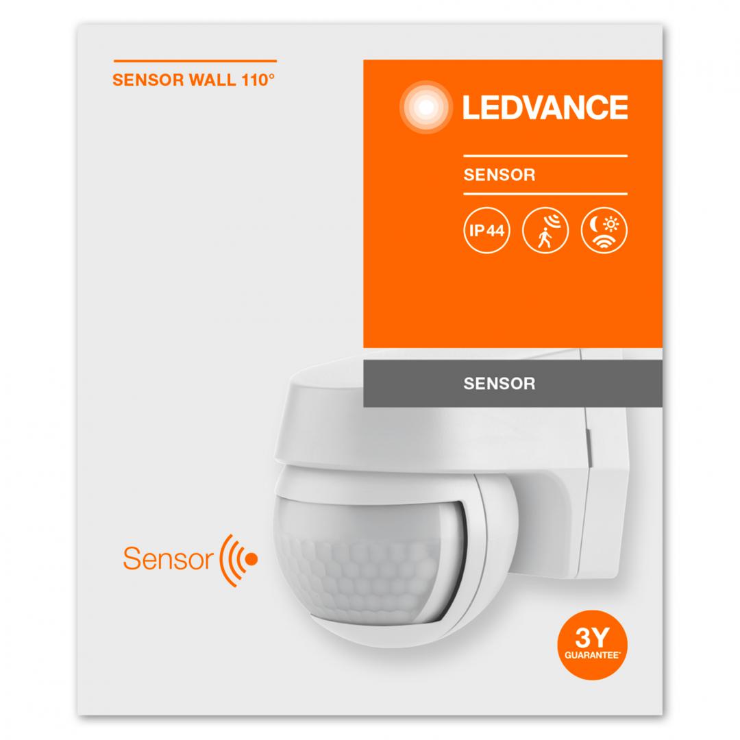 Senzor de lumina si miscare aplicabil pe perete Ledvance SENSOR WALL 110°, 230V, IP44, 60x72x77mm, reglabil 2s - 15min, Alb