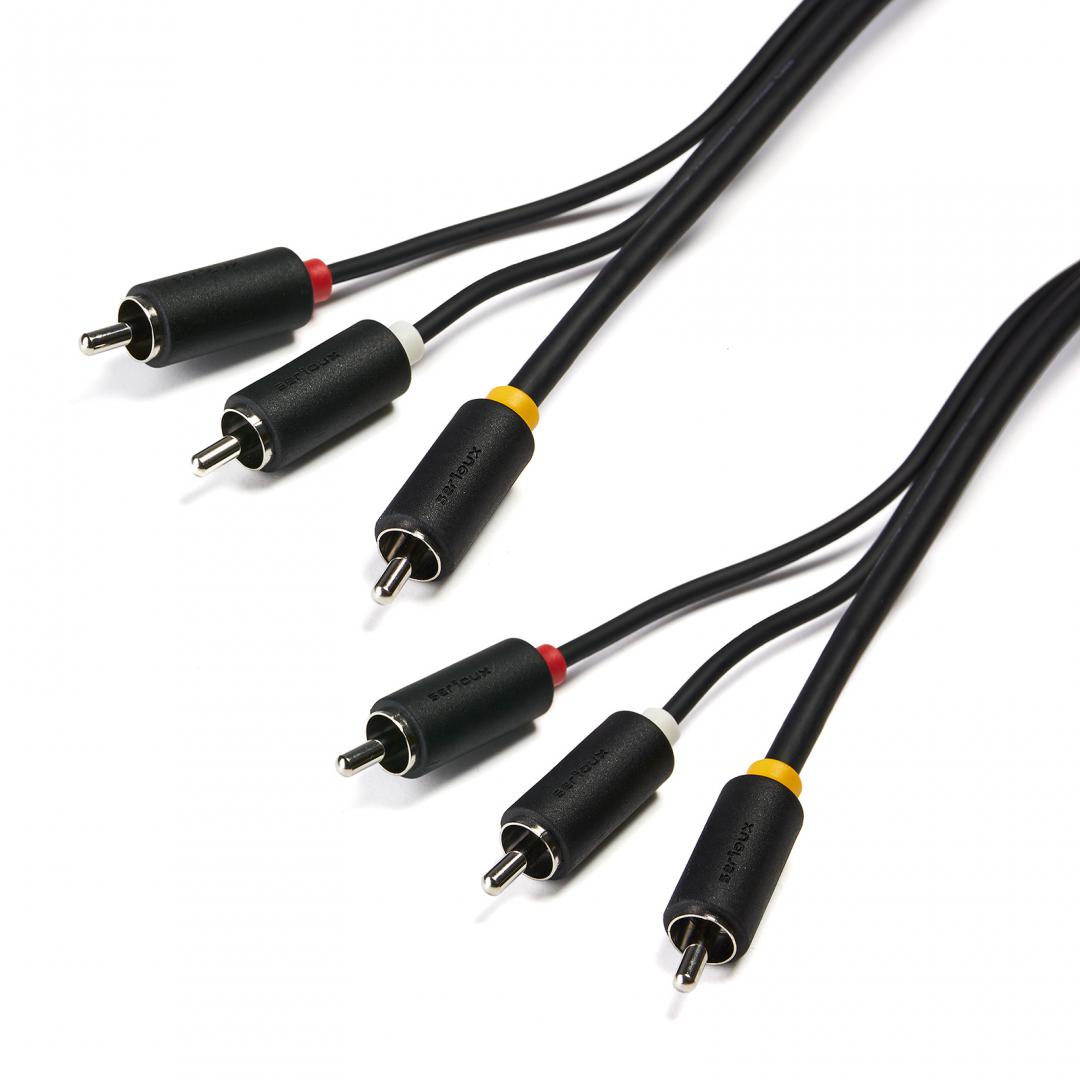 Cablu audio-video Serioux, 3 porturi RCA tata - 3 porturi RCA tata, conductori 99.99% cupru fara oxigen, 5m, negru