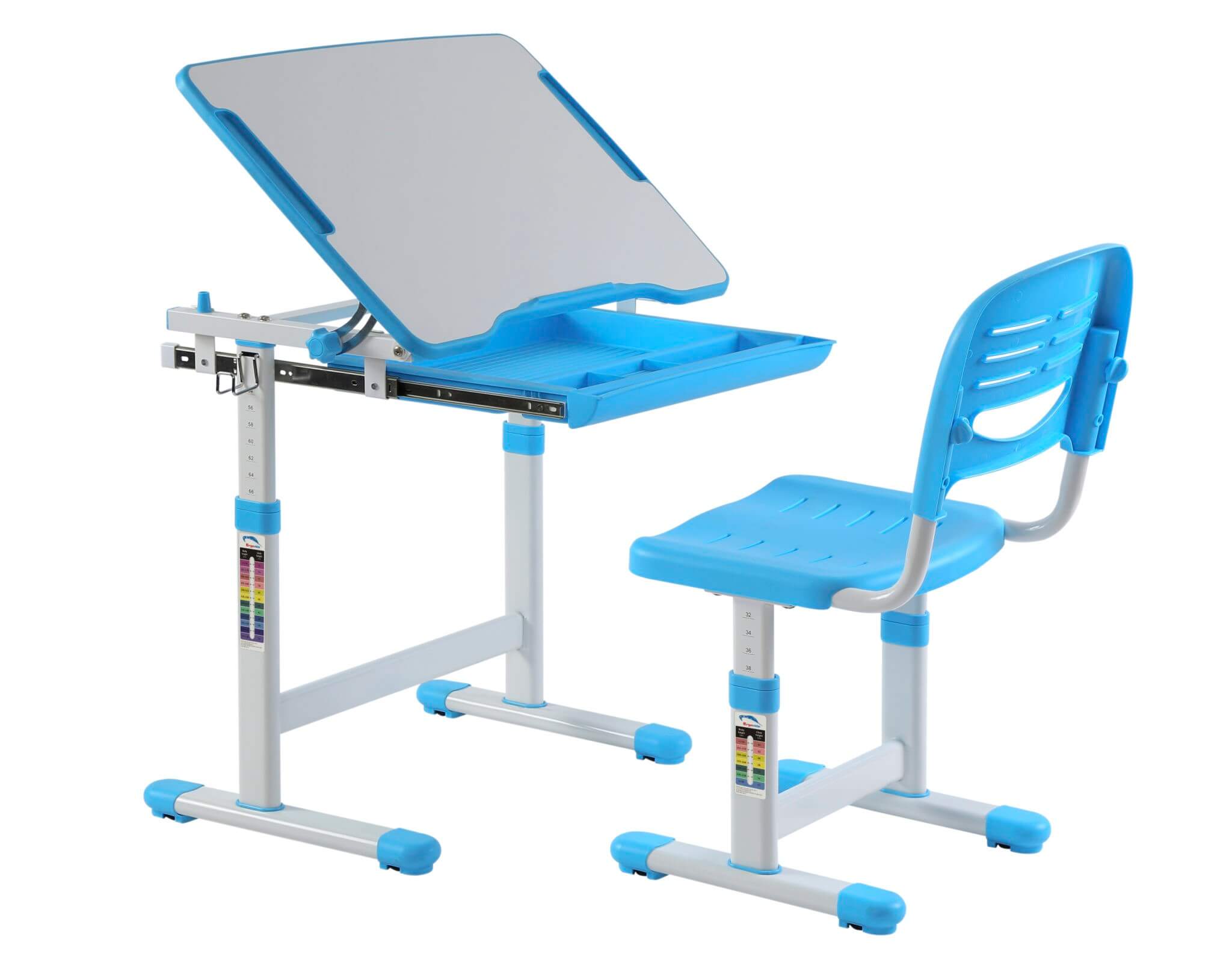 Set birou si scaun copii ergonomic reglabil in inaltime ErgoK SOL Albastru-Protecție Pardosea CADOU!