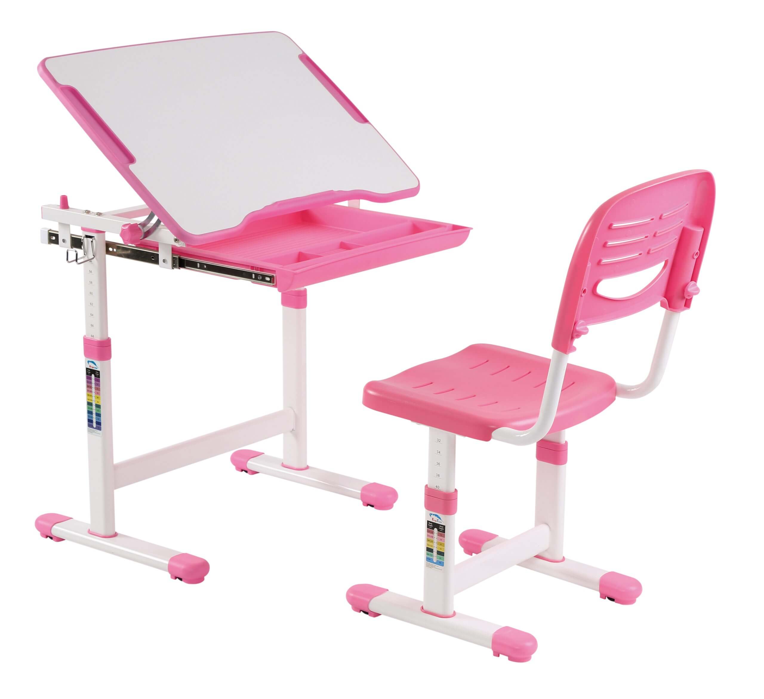 Set birou si scaun copii ergonomic reglabil in inaltime ErgoK SOL Roz-Protecție Pardosea CADOU!