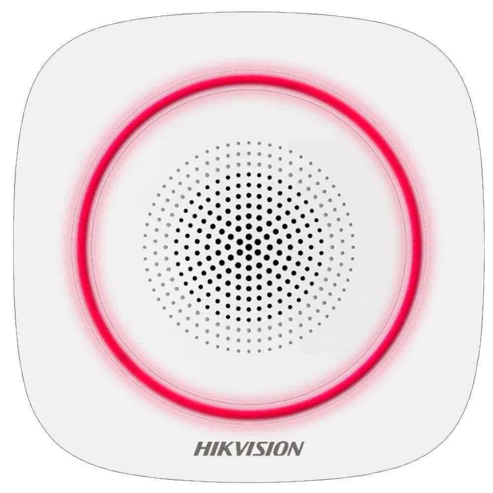 Sirena interior wireless AX PRO Hikvision DS-PS1-I-WE( Red indicator ) supporting 868MHz two-way communication via Cam-X protocol,multiple alarm sounds, strobe light indication, is used forinstant alerting when alarm triggered, Buzzer Decibel: 90 to 110 dB,Quiescent current: 25 uA, Max current: 1.6