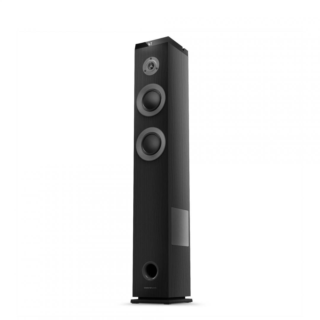 Sistem Audio 2.1 Energy System Tower 5 MAX, bluetooth 5.3, interfata jack 3.5mm, putere: 100W, frecventa raspuns 40 Hz ~ 18 kHz, frecventa FM: 87,5 - 108 MHz, ecran/afisaj: LED, suport card de memorie: microSD si stick-uri USB pana la 128 GB, include telecomanda, material: lemn, dimensiuni