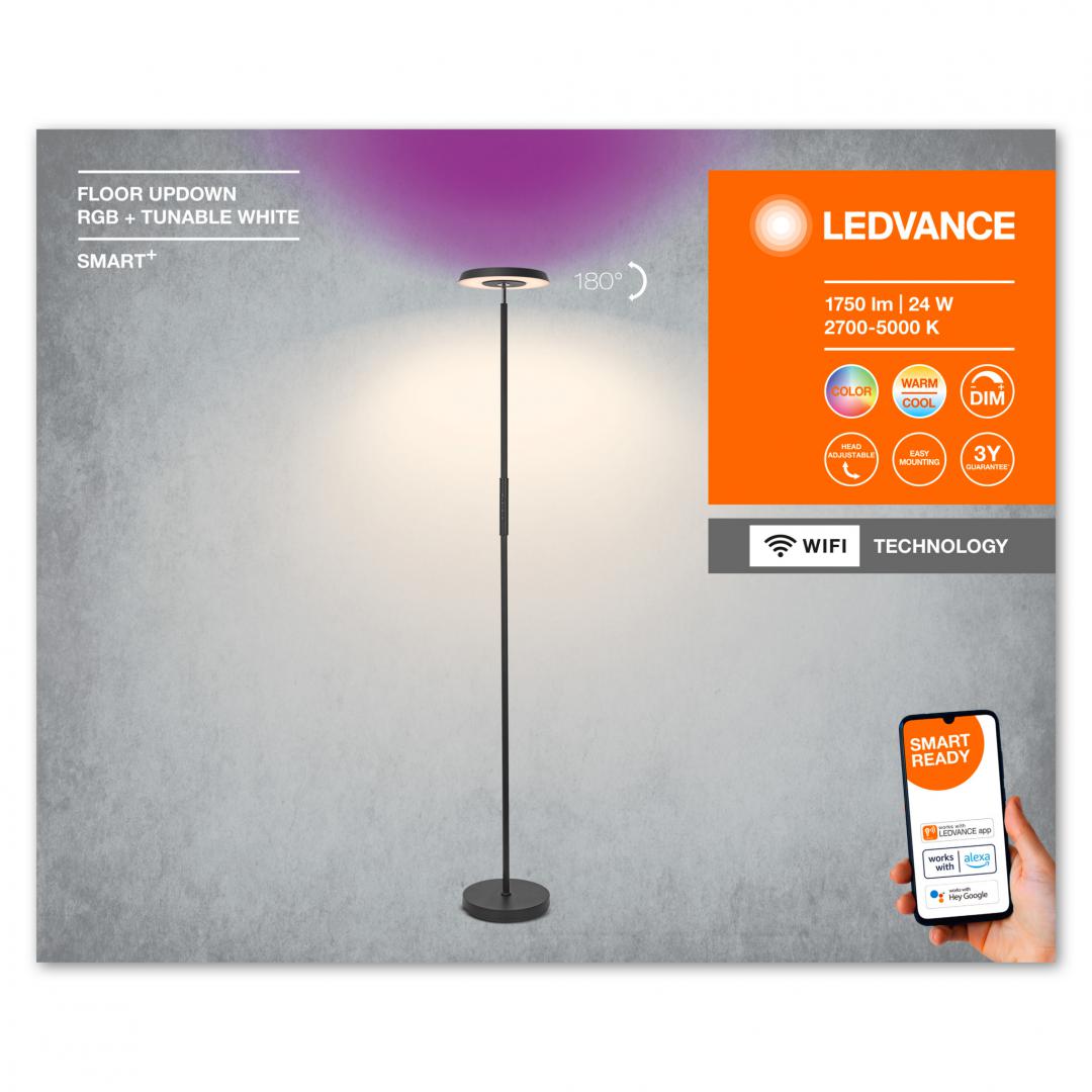 Lampadar LED RGB inteligent Ledvance Smart+ WiFi FLOOR UP&DOWN, 24W, 1750 lm, lumina alba si color (2700-5000K), dimabila, Ø251x1780mm, IP20, clasa energetica E