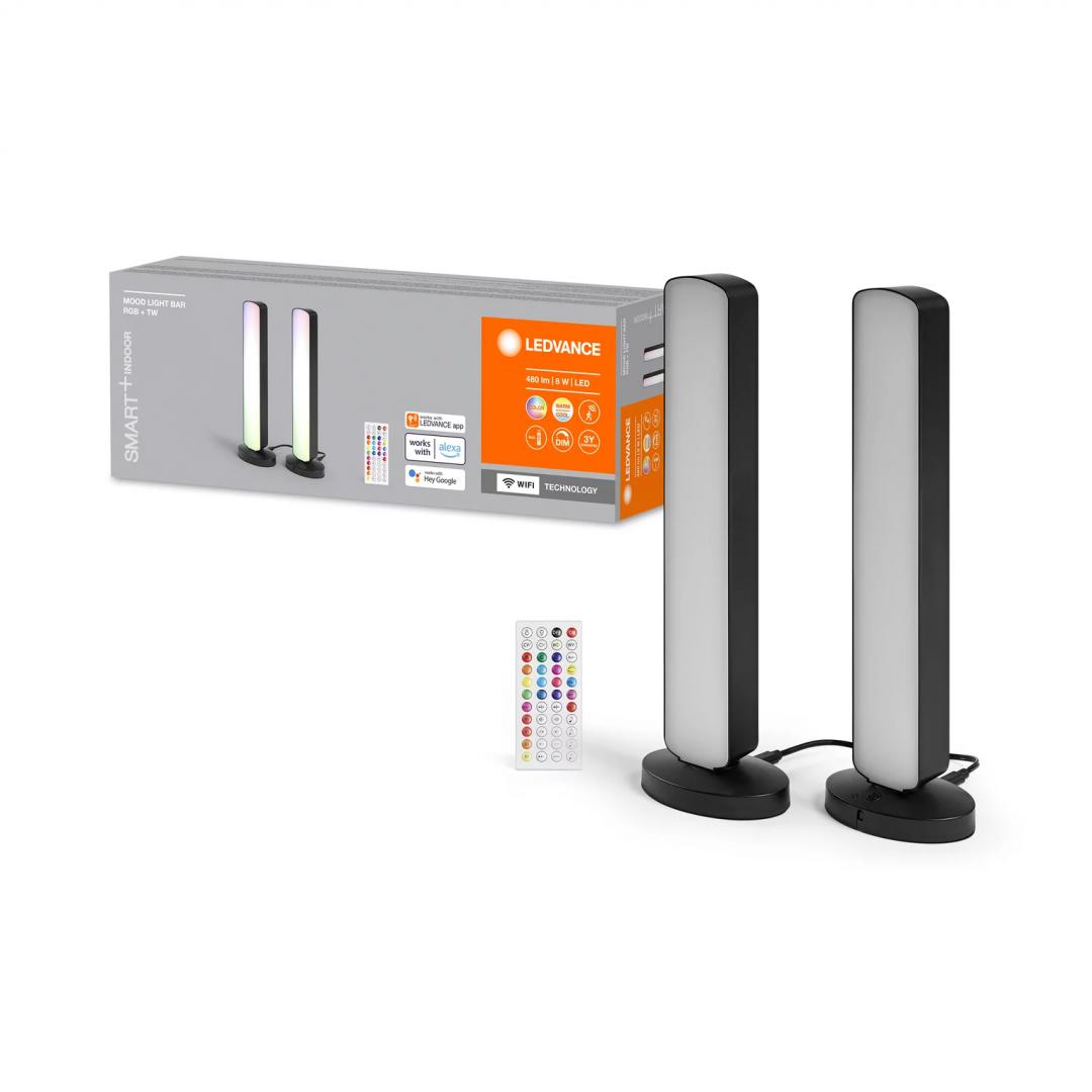 Pachet 2 Lampi LED RGB inteligente Ledvance SMART+ Wifi Mood, 8W, 2x240 lm, lumina alba si color (2700-6500K), IP20, 9x28x6cm, Negru