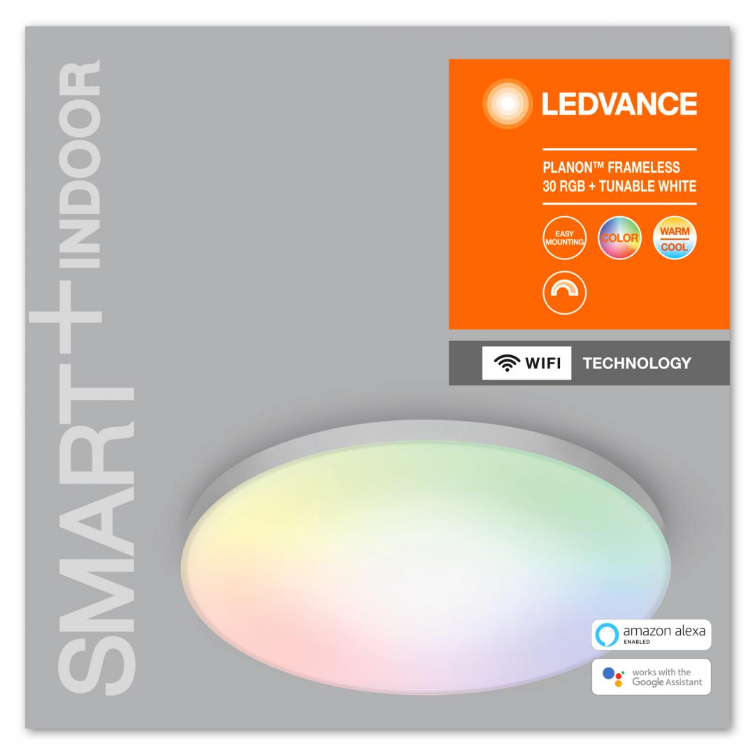 Plafoniera LED RGB inteligenta Ledvance SMART+ Wifi Planon 300, 20W ,2400lm, lumina alba si color (3000-6500K), IP20, Ø30cm, aluminiu/PMMA,Alb