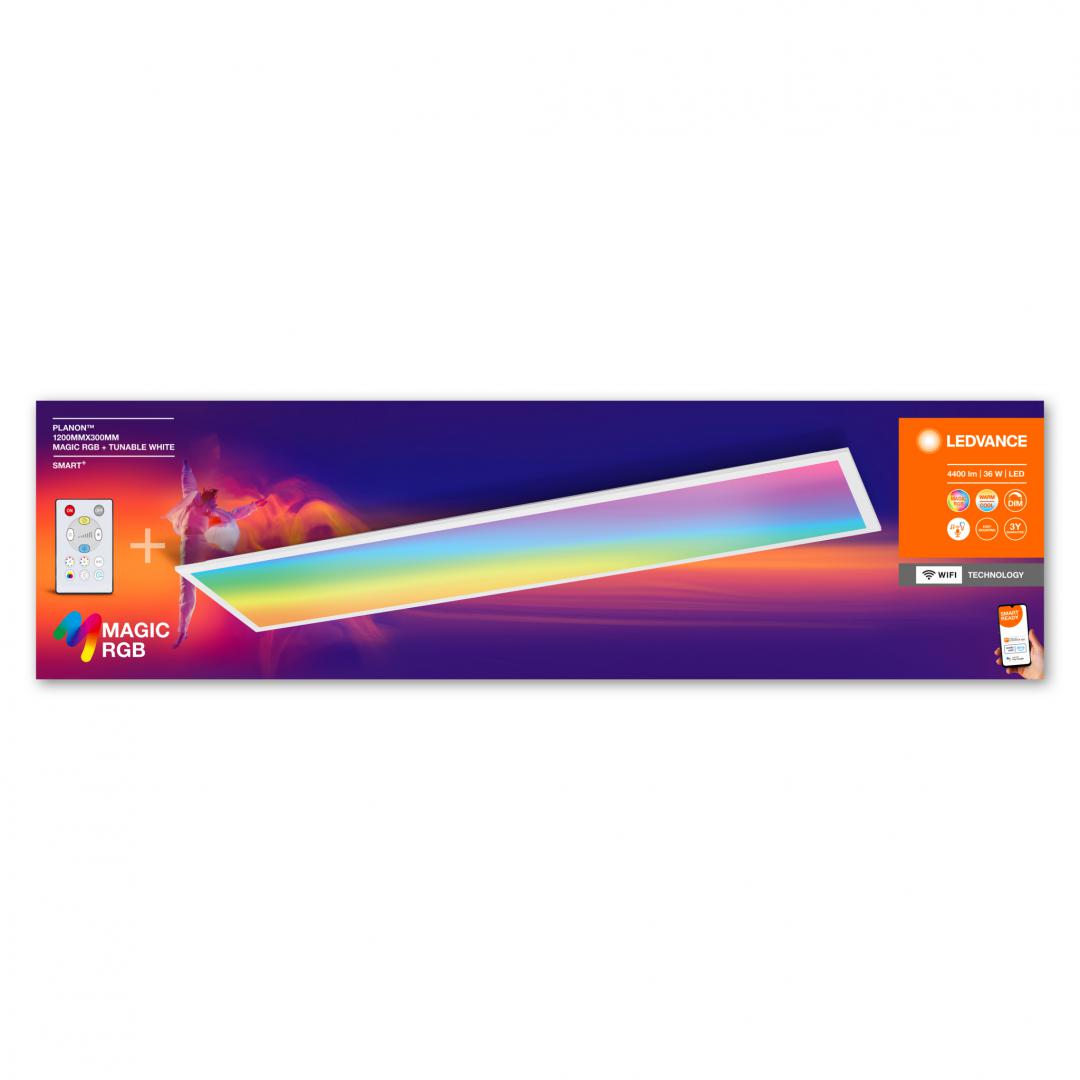 Panou LED RGB inteligent Ledvance SMART+ Wifi PANEL Magic cuTelecomanda, 36W, 4400 lm, lumina alba si color (2700-6500K),dimabila, IP20, 295x295x60mm, metal/PMMA, Alb