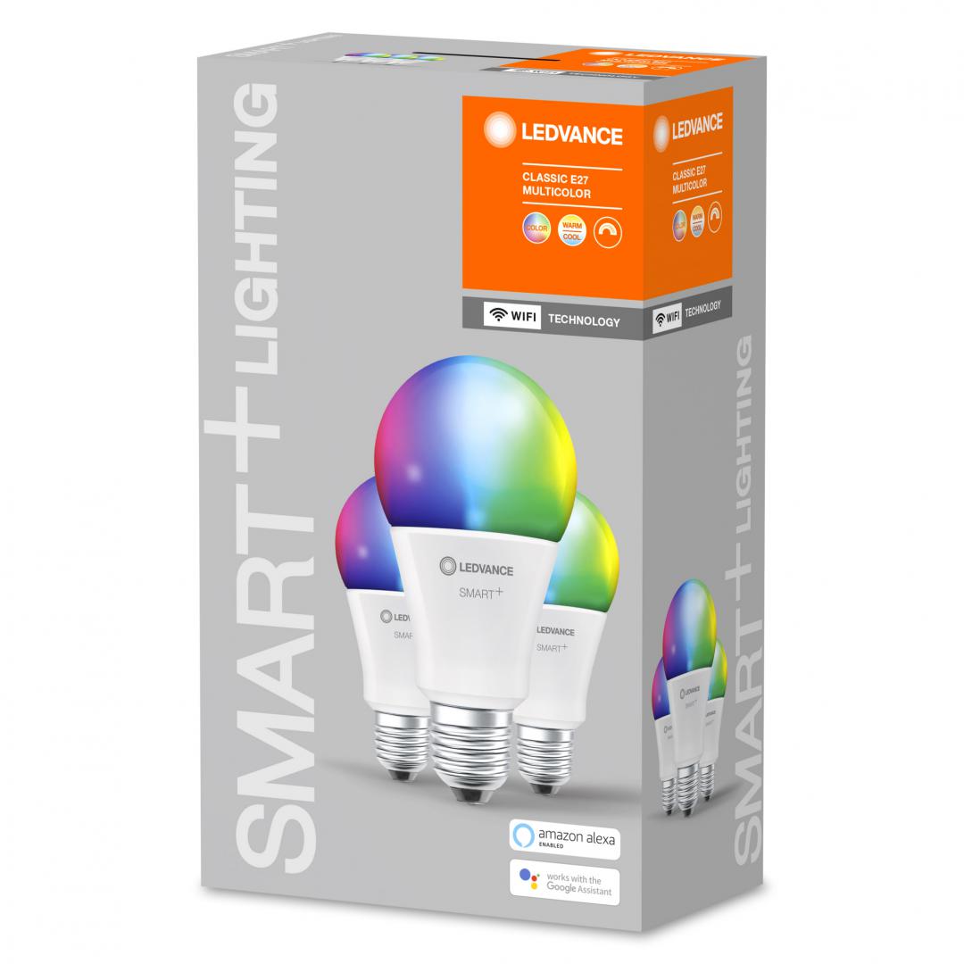 3 Becuri LED RGB inteligent Ledvance SMART+ WiFi Classic Multicolour A ,E27, 14W (100W), 1521 lm, lumina alba si color (2700-6500K)