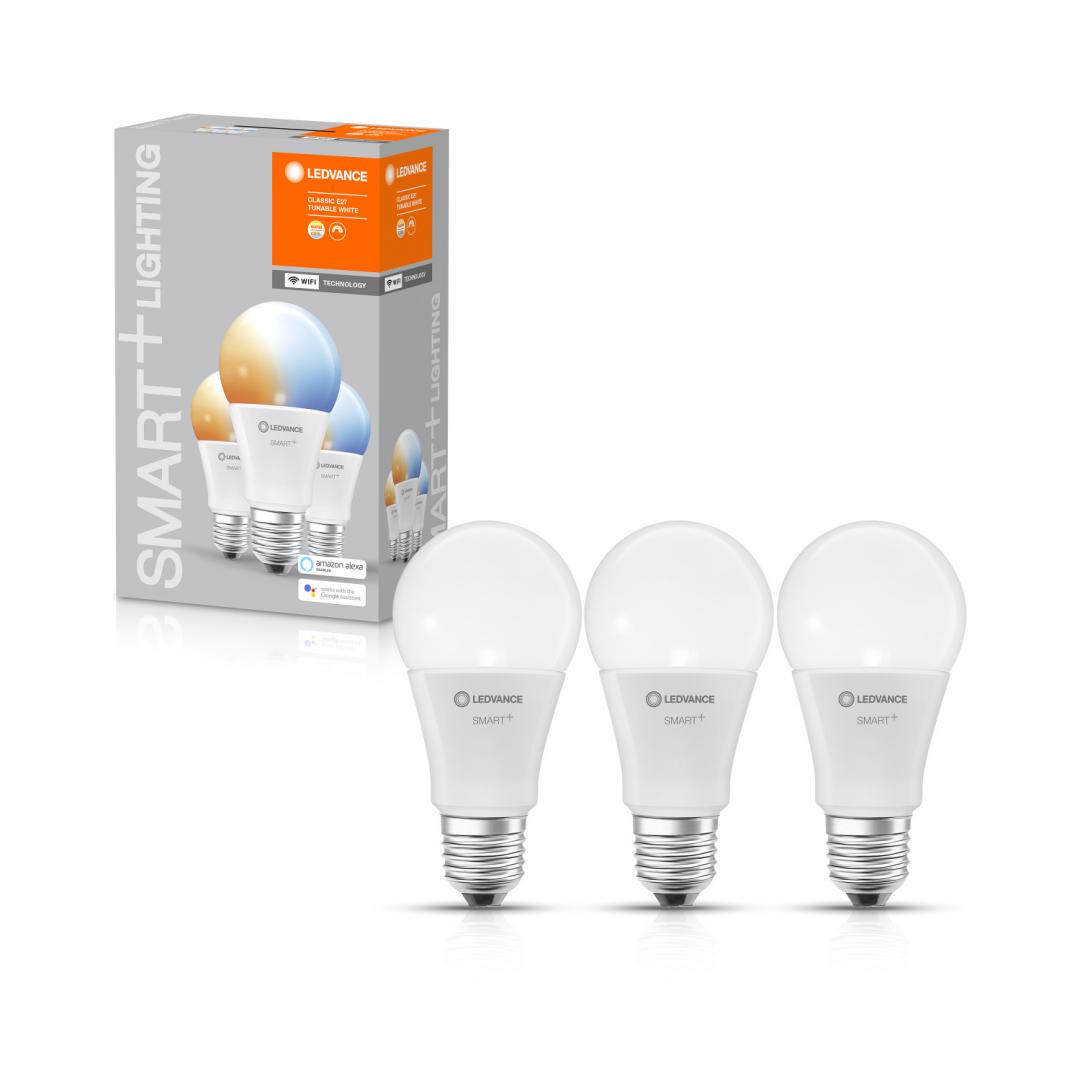 3 Becuri LED inteligent Ledvance SMART+ WiFi Classic Tunable White A ,E27, 9.5W (75W), 1055 lm, lumina alba (2700-6500K)