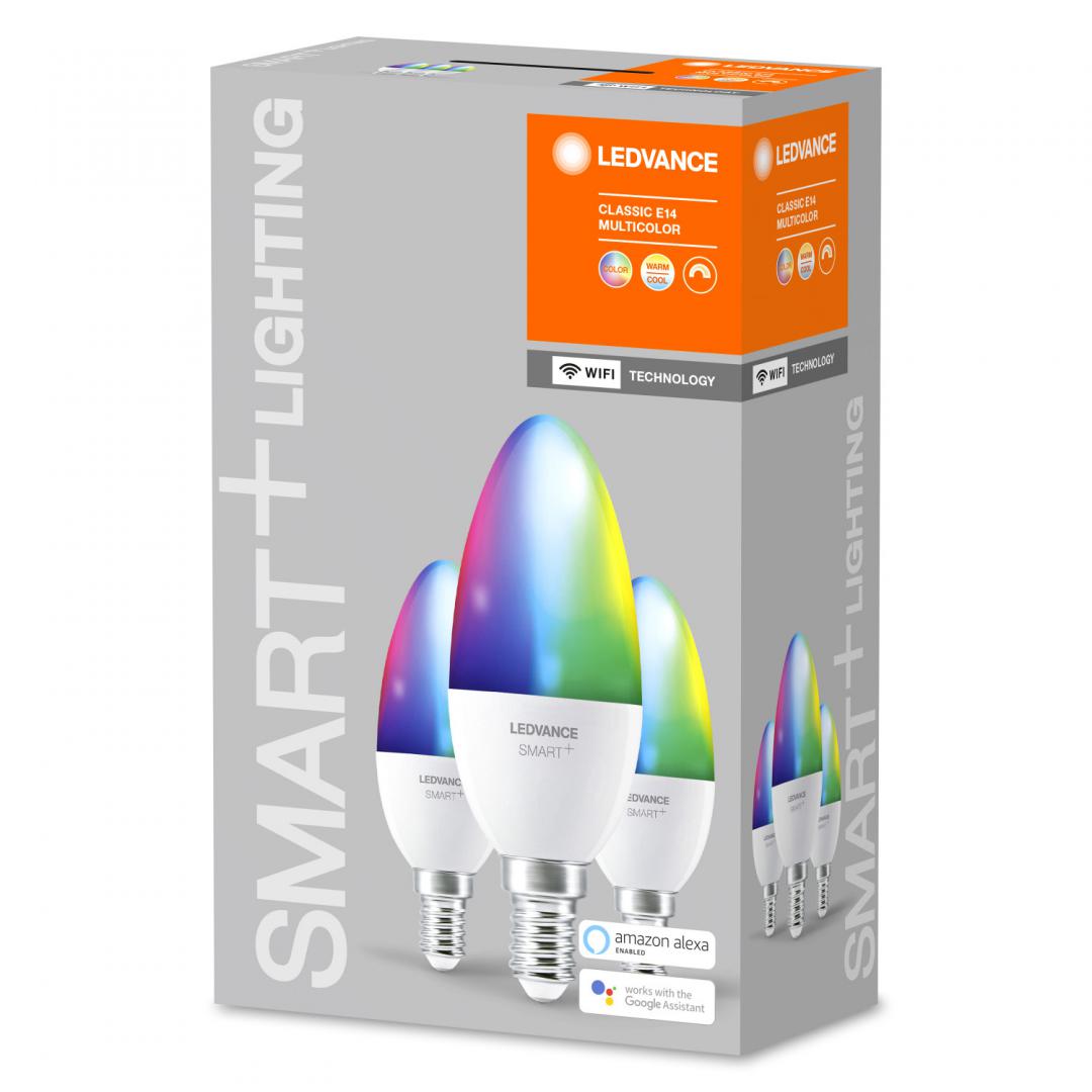 3 Becuri LED RGB inteligent Ledvance SMART+ WiFi Candle Multicolour B ,E14, 4.9W (40W), 470 lm, lumina alba si color (2700-6500K)