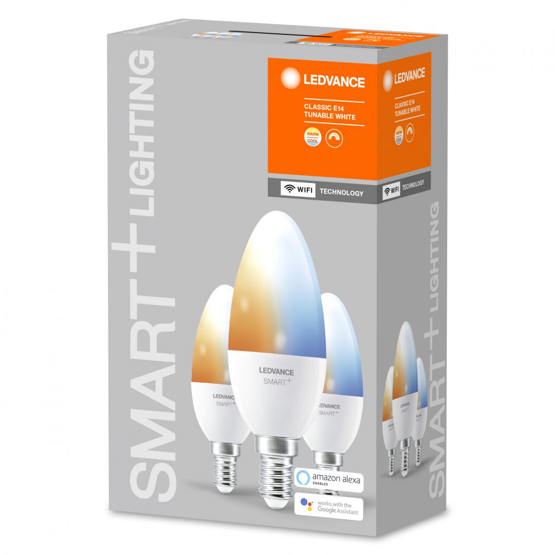 3 Becuri LED inteligent Ledvance SMART+ WiFi Candle Tunable White B,E14 ,4.9W (40W), 470 lm, lumina alba (2700-6500K)