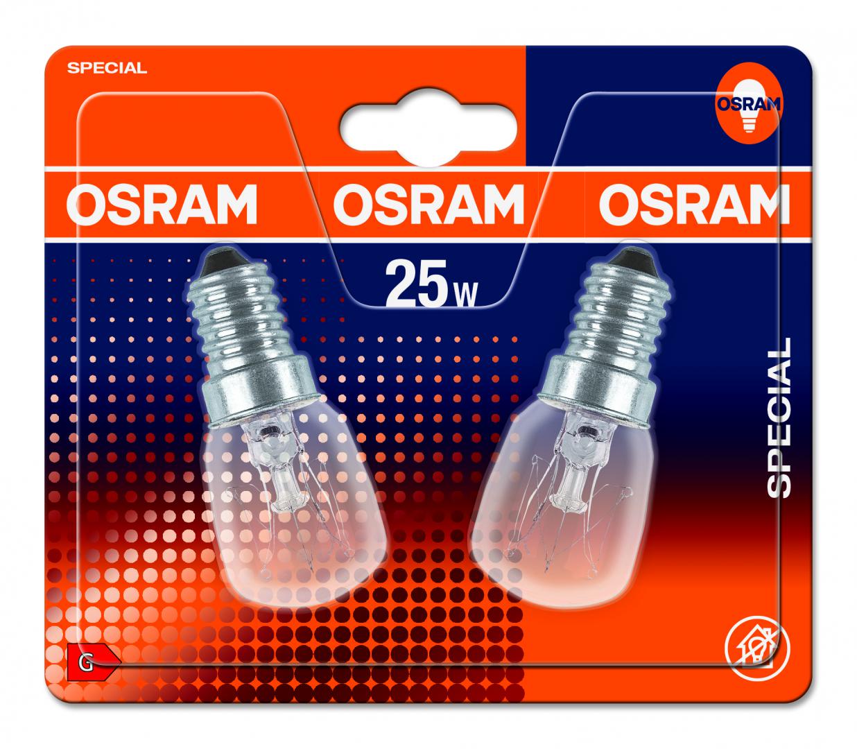 2 Becuri incandescente pentru cuptor Osram T26, E14, 25W, 140 lm, lumina calda (2700K)