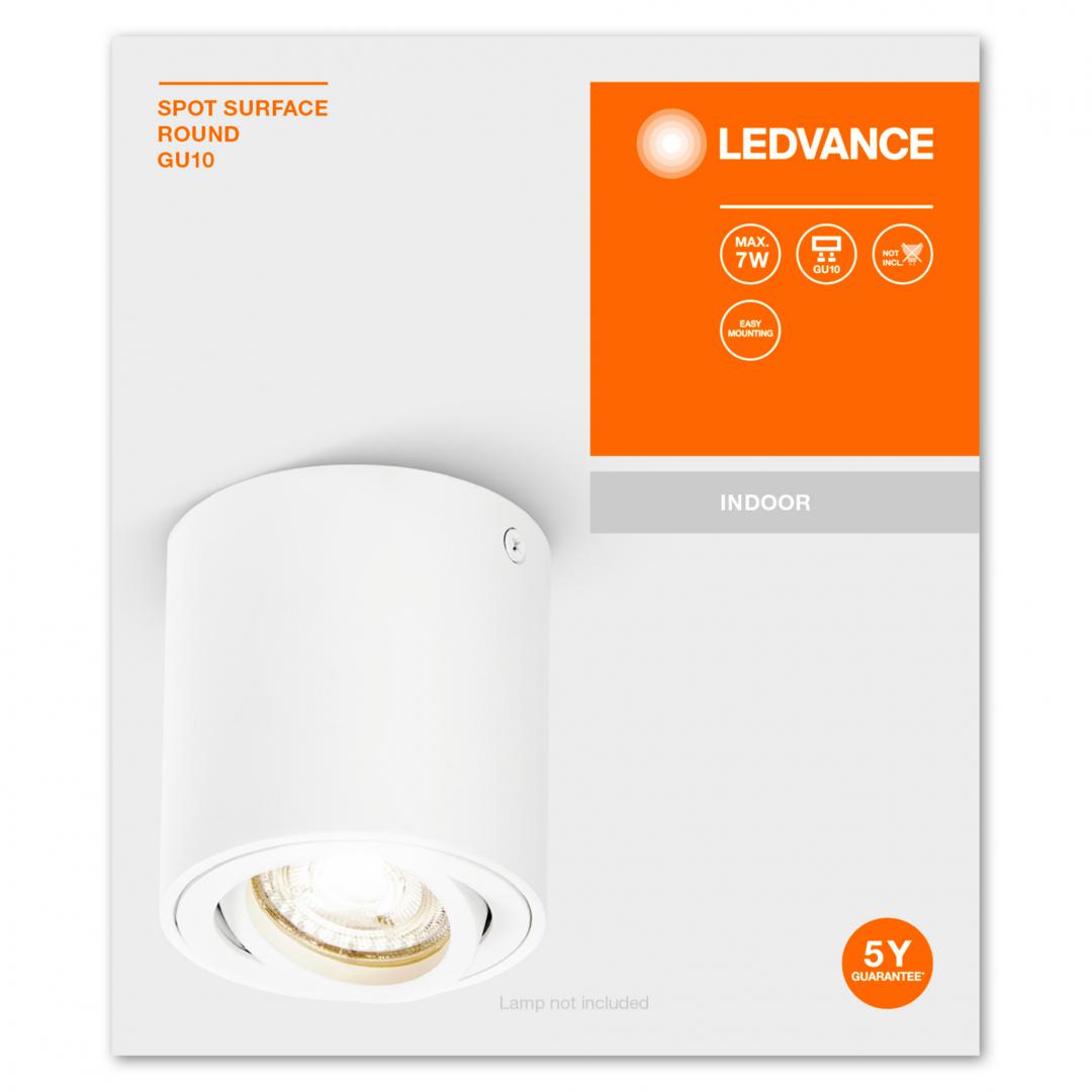 Spot Ledvance Surface Round, 1xGU10, max. 7W, IP20, 8x9.5cm, montaj aplicat, Alb