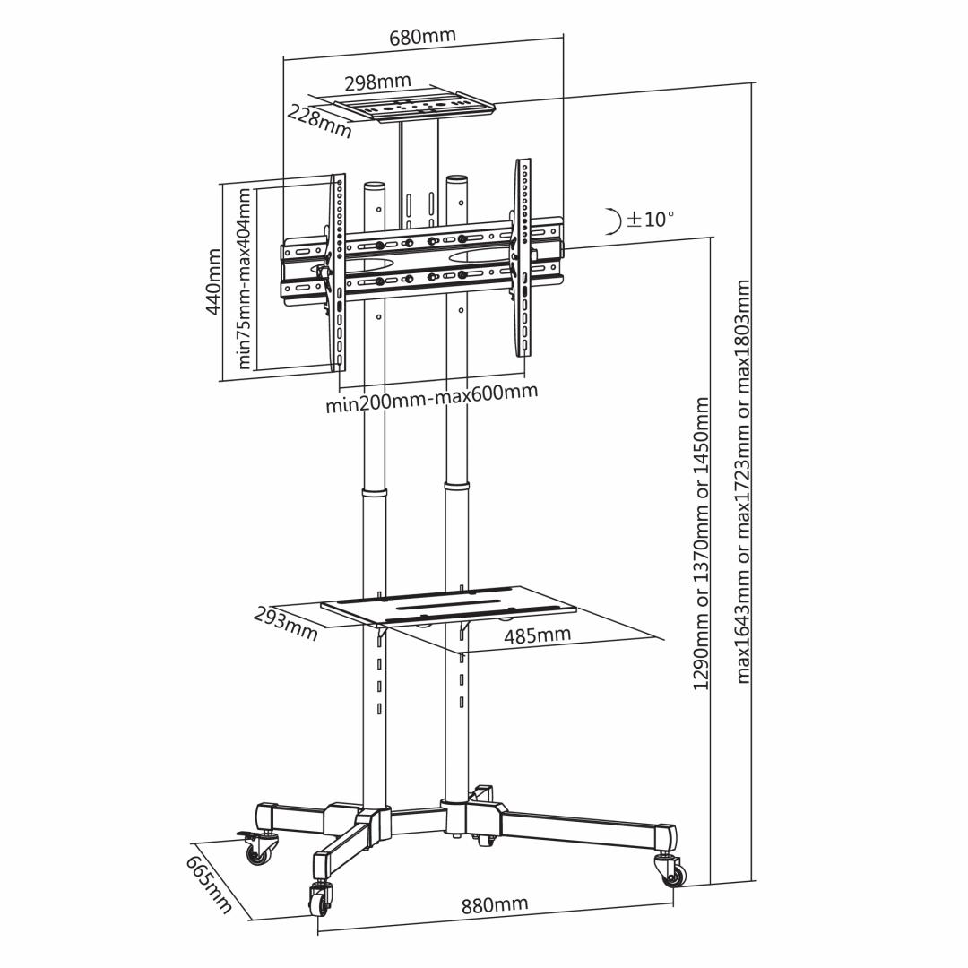 Stand TV mobil Akai 37"-70", inclinatie +10/-10°, VESA 600x400, 50kg, negru