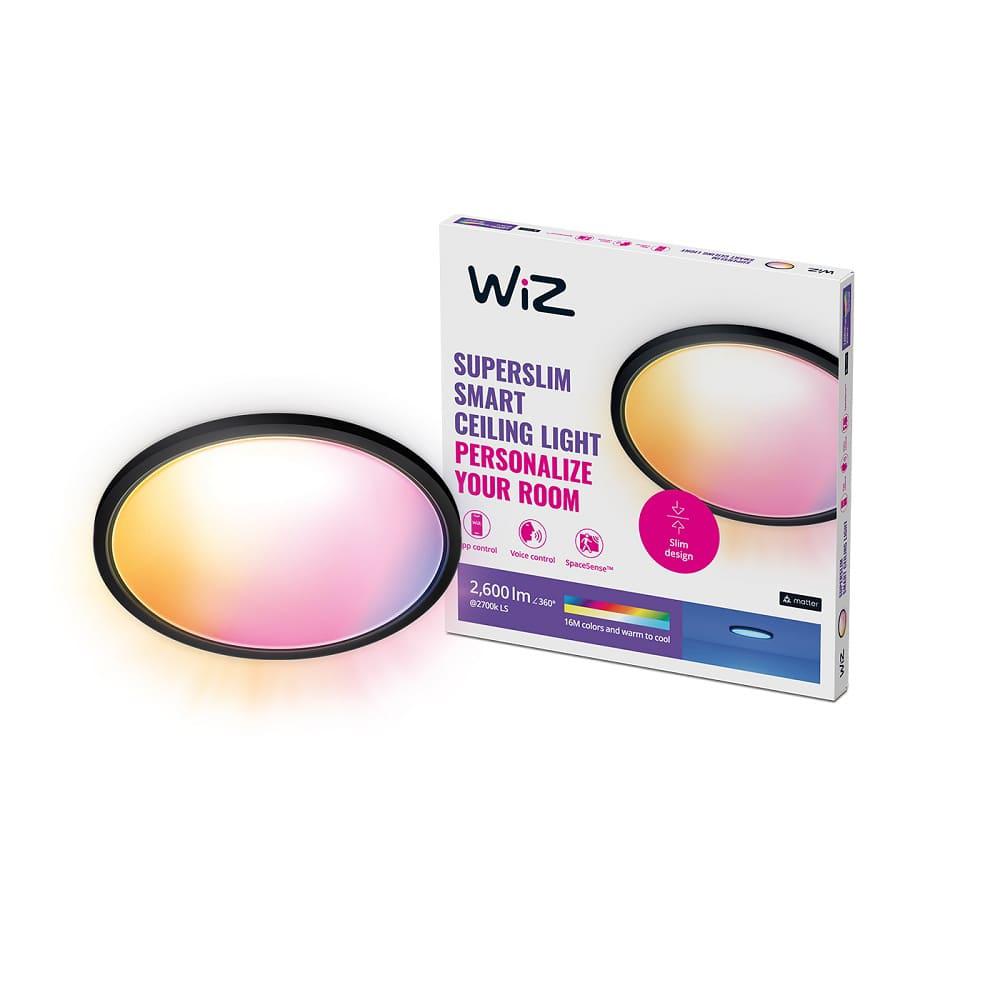 Plafoniera LED RGB WiZ SuperSlim, Wi-Fi, control vocal, 32W, 3750 lm ,lumina alba si color (2200-6500K), IP20, 55cm, Negru