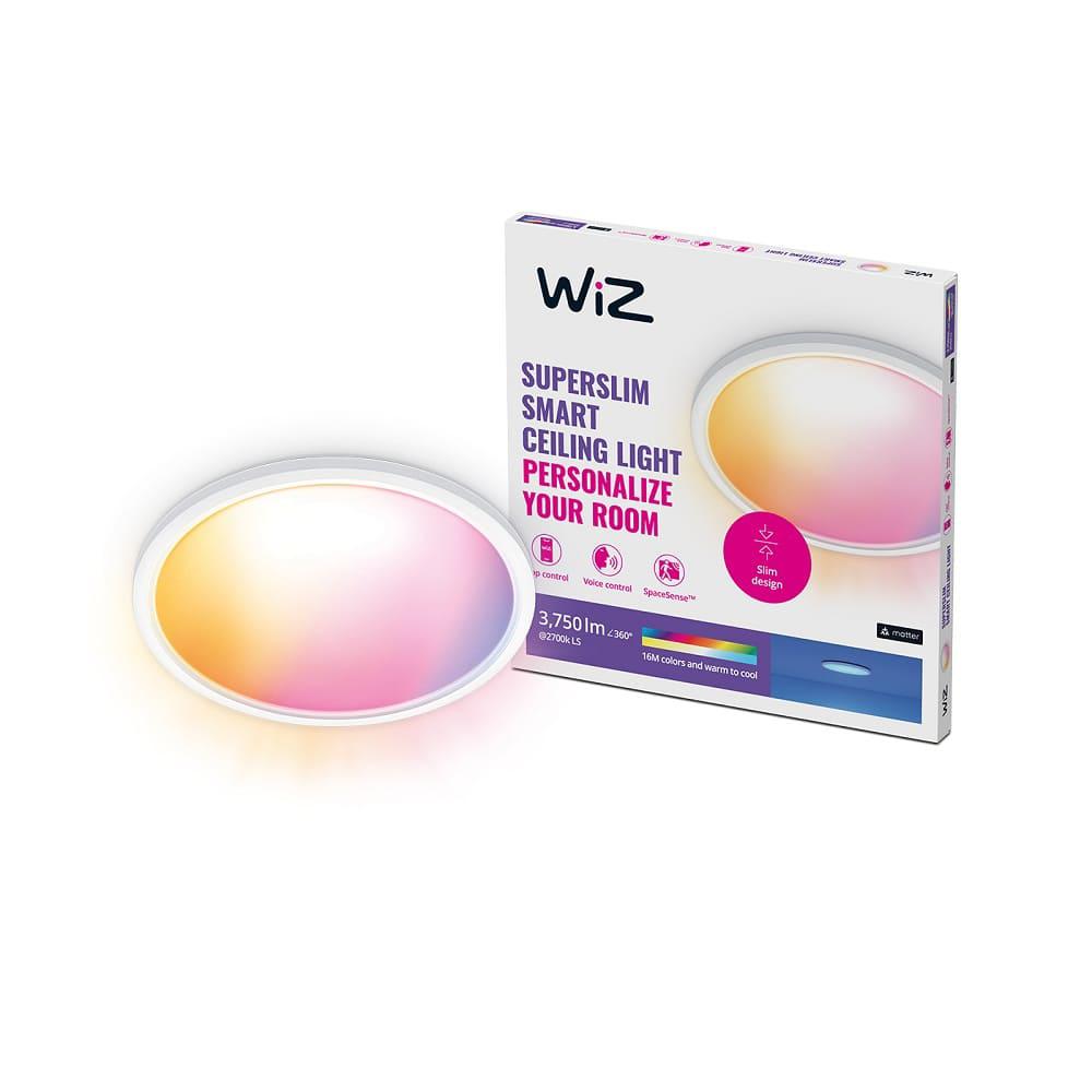 Plafoniera LED RGB WiZ SuperSlim, Wi-Fi, control vocal, 32W, 3750 lm ,lumina alba si color (2200-6500K), IP20, 55cm, Alb