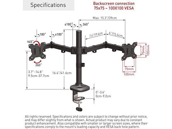 Suport monitor Barkan M142T full motion, pentru monitoare de 13"-27", greutate maxima suportata per ecran 5 kg, VESA max. 100x100mm, negru