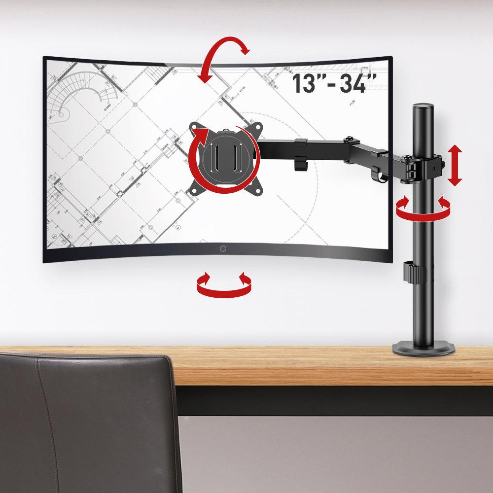 Suport monitor Barkan M121T full motion, pentru monitoare de 13"-34", greutate maxima suportata 18 kg, VESA max. 100x100mm, negru