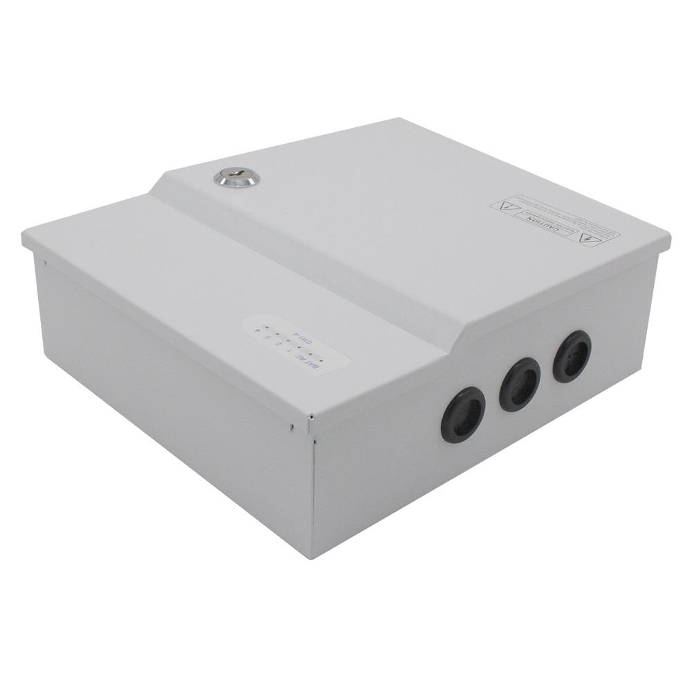 Sursa de alimentare 10A cu back up si 9 canale protejate pentru sisteme CCTV, STD-XWU120-12-9, 9 iesiri protejate PTC, LED stare pentru fiecare canal, tensiune intrare: 100-240V AC,47-63Hz; tensiune iesire: DC12V 10A, 120W, carcasa metal,  intrare pentru acumulator de 7Ah 12V( nu este inclus)